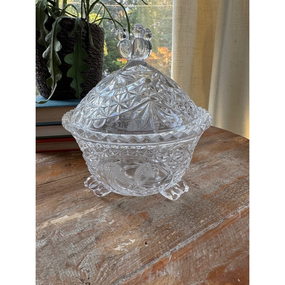 Rare Hofbauer Byrdes‎ Crystal Lidded Candy Dish 3 Bird Finial & Bird-Shaped Feet